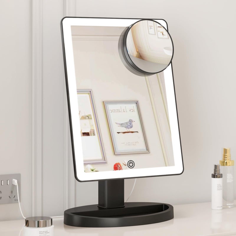 FUNTOUCH Large Lighted Makeup Mirror with Lights, 3 Color Lighting Modes Light Up Mirror with 88 LED, 10X Magnification and 360Â° Rotation Touch Screen Tabletop Cosmetic Vanity Make Up Mirror (Black) - Image 2